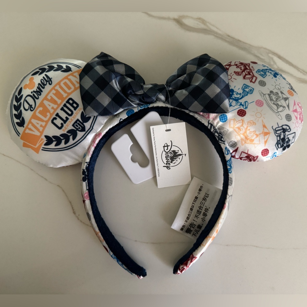 Disney Vacation Club Member Minnie Ears with Gingham Bow Headband